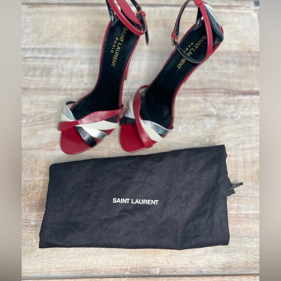Saint Laurent Calfskin Kristen 95 Sandal Heels 36 Red Multicolor NEW Size 6 - Picture 2 of 7